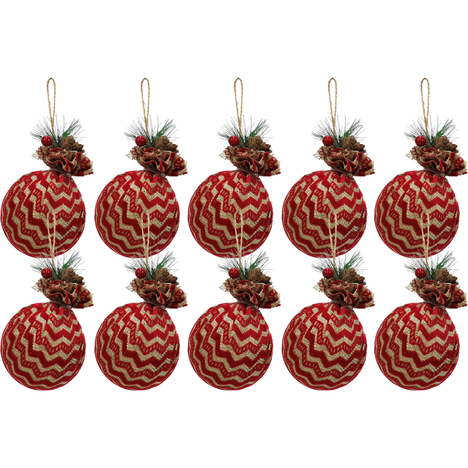 VESTIAMO CASA GRAN NATALE - Palle di Natale con bacche e pigne diametro 6 cm - set 10 pezzi